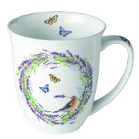 Becher 0,4 L Vogel Schmetterlinge Lavendelkranz Chaffinch...
