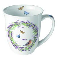 Becher 0,4 L Vogel Schmetterlinge Lavendelkranz Chaffinch...