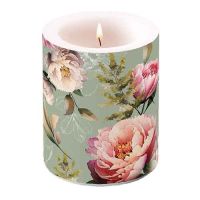 A Kerze gross Peonies composition green rosa Blumen