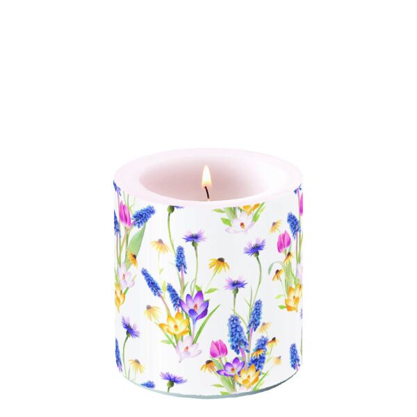 A Kerze klein Hello spring Frühlingsblumen