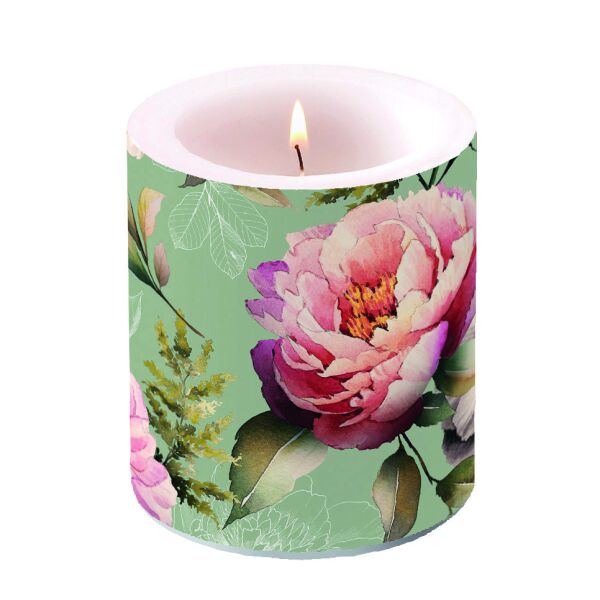 Kerze medium Peonies composition green rosa Blumen