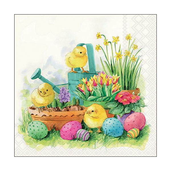 Ostern Servietten 33x33 cm Curious chicks Küken im Garten