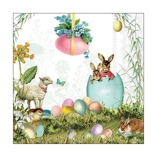 A Ostern Servietten 33x33 cm Easter surprise Tiere in Eier