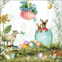 A Ostern Servietten 33x33 cm Easter surprise Tiere in Eier