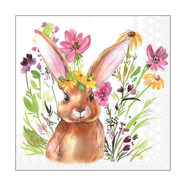 Ostern Servietten 33x33 cm Girl bunny Häschen mit Blumen
