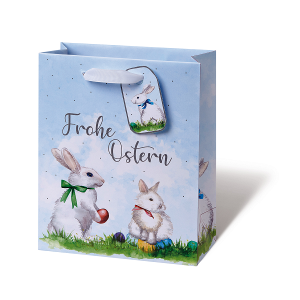 Geschenktasche - medium - weiße Hasen
