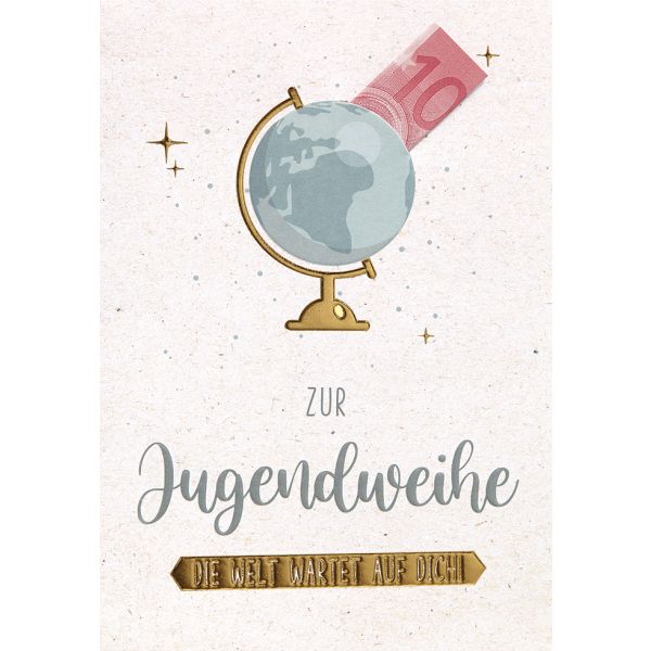 Jugendweihe - Geldkarte - unverpackt plastikfrei - Glückwunschkarte mit Umschlag - Globus