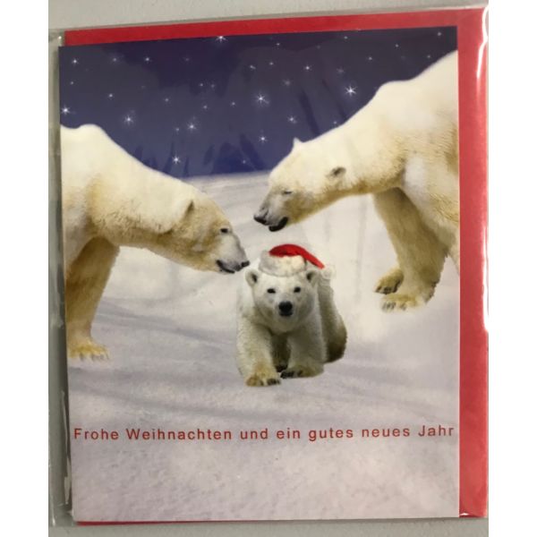 Weihnachten - Mini-Karte - Glückwunschkarte 6,5 x 8cm mit Briefumschlag - Eisbären