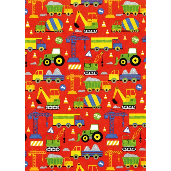 Geschenkpapier Röllchen 70x200 cm Baustellenmotiv Kindergeschenkpapier in rot oder gelb