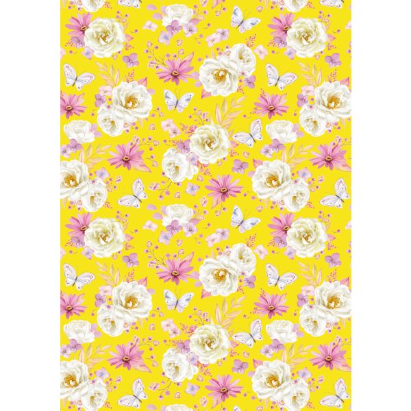 Geschenkpapier Röllchen 70x150 cm Blumen gelber Untergrund