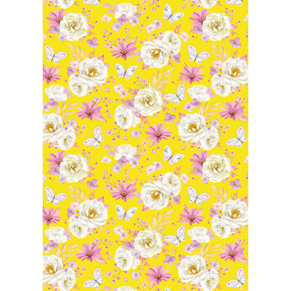 Geschenkpapier Röllchen 70x150 cm Blumen gelber Untergrund