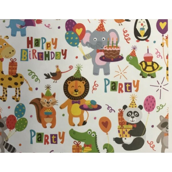 Geschenkpapier Röllchen Kindergeburtstag 70x150 cm Party mit Tieren Happy Birthday