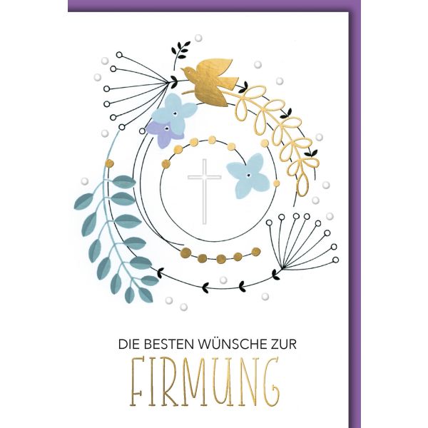 Firmung Glückwunschkarte  mit Umschlag Taube und Kreuz