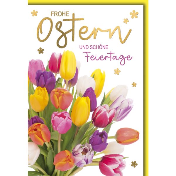 Ostern Karte mit Umschlag bunte Tulpen