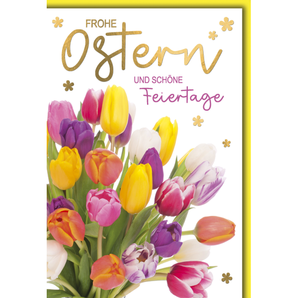 Ostern Karte mit Umschlag bunte Tulpen