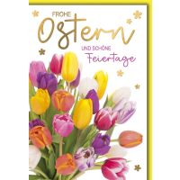 Ostern Karte mit Umschlag bunte Tulpen