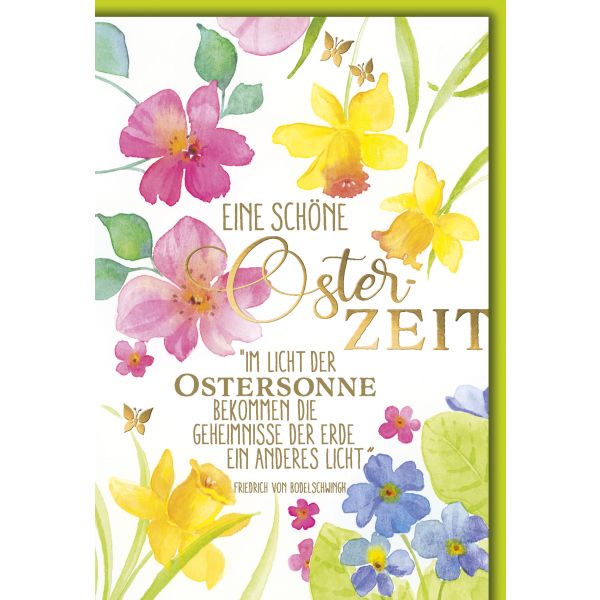 Ostern Karte mit Umschlag bunte Blumen