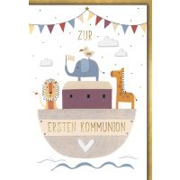 Kommunion Karte mit Umschlag Arche Noah Girlande Taube