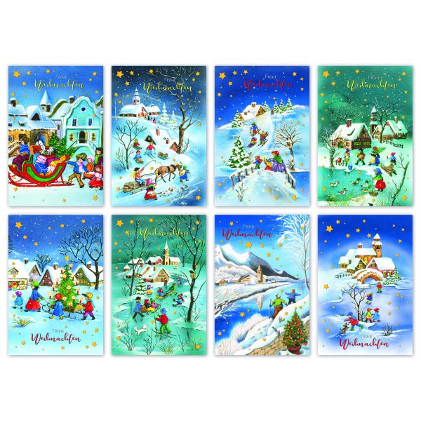 Weihnachten 100 Weihnachtskarten mit Umschlag á UVP € 1,50 Bundle sortiert 8 Motive