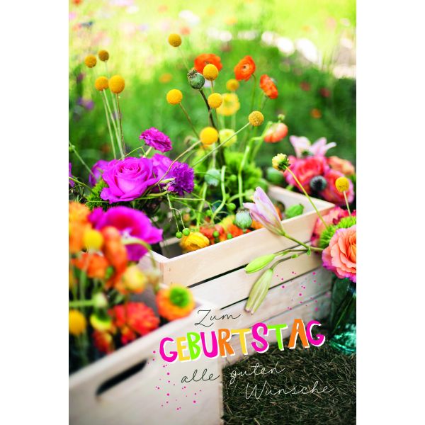 Geburtstag Karte mit Umschlag Blumen in Kisten