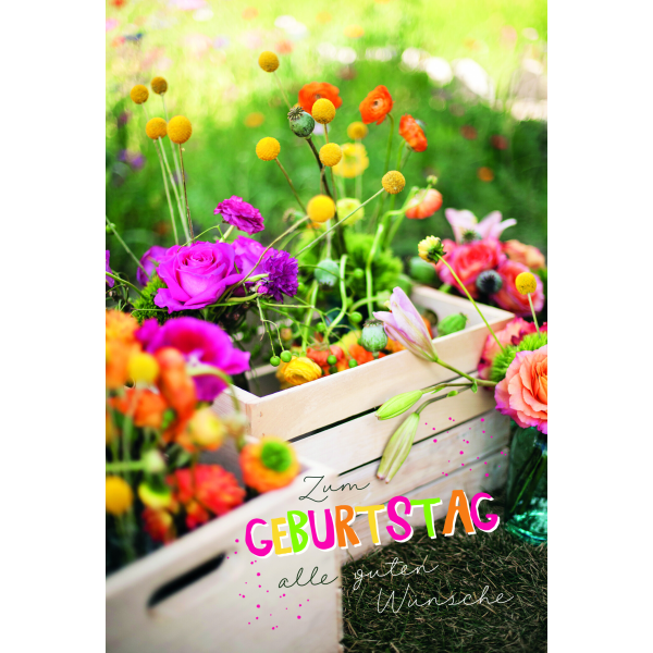Geburtstag Karte mit Umschlag Blumen in Kisten