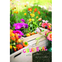 Geburtstag Karte mit Umschlag Blumen in Kisten