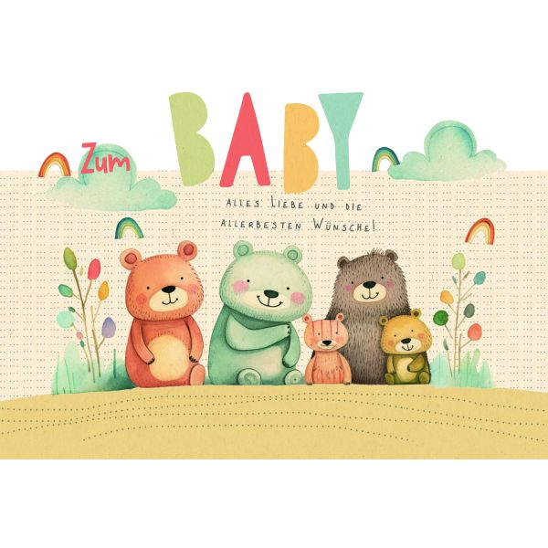 Geburt Freudiges Ereignis Green Line Laser Art Karte mit Umschlag Teddybären