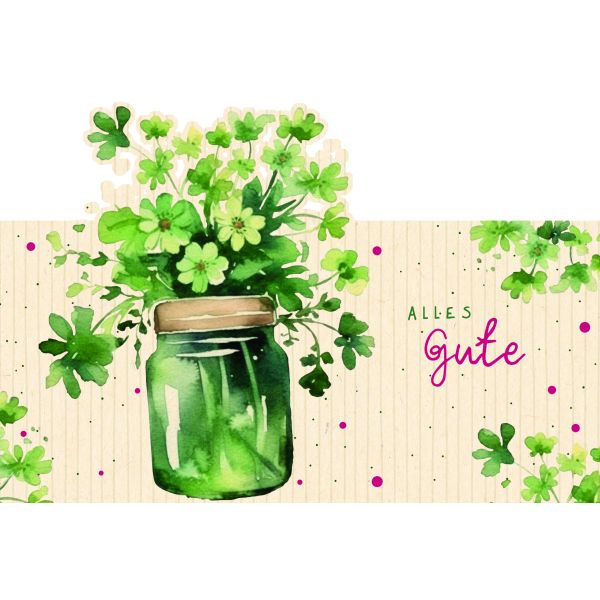 Allgemeine Wünsche Green Line Laser Art Karte mit Umschlag Alles Gute Blumen und Blätter im Einmachglas
