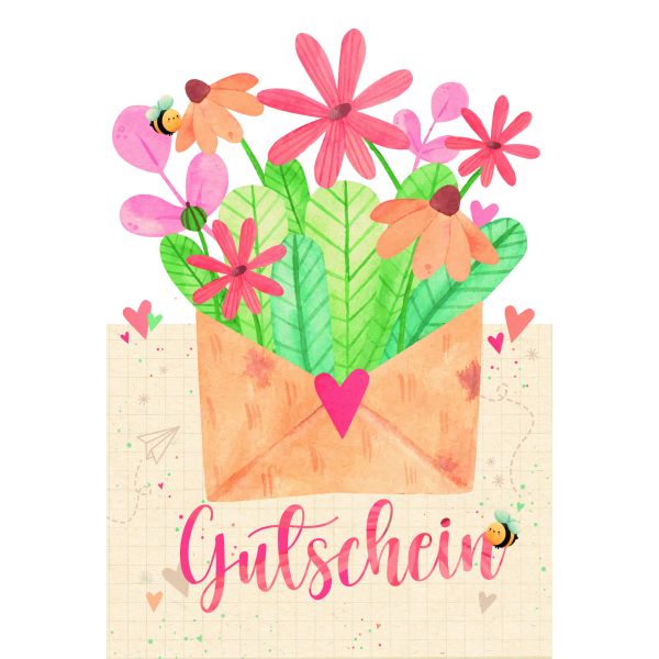 Gutschein Green Line Laser Art Karte mit Umschlag Blumen und Blätter im Briefumschag