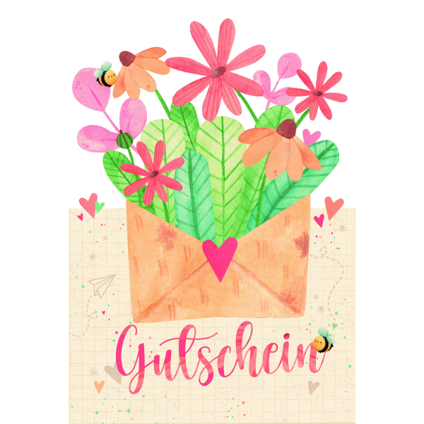 Gutschein Green Line Laser Art Karte mit Umschlag Blumen und Blätter im Briefumschag