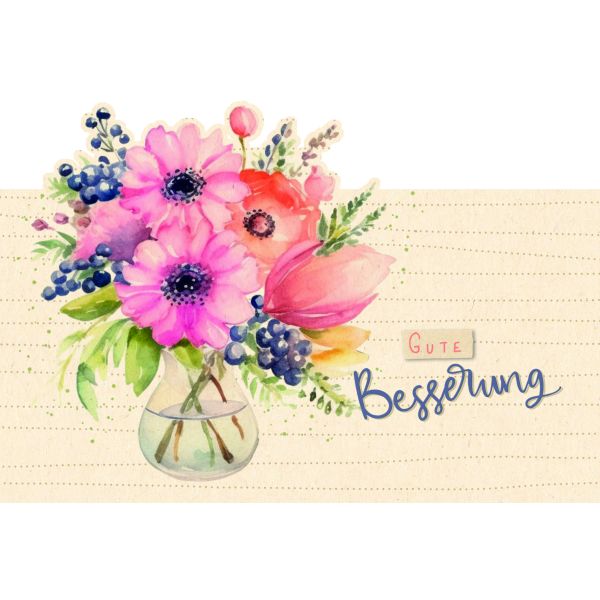 Genesung Green Line Laser Art Karte mit Umschlag Blumen in Vase