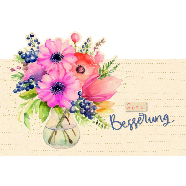 Genesung Green Line Laser Art Karte mit Umschlag Blumen in Vase