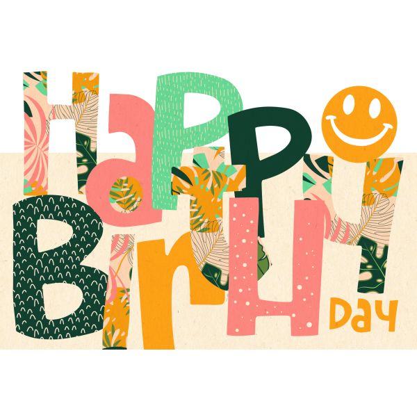 Geburtstag Green Line Laser Art Karte mit Umschlag Smiley, Buchstaben