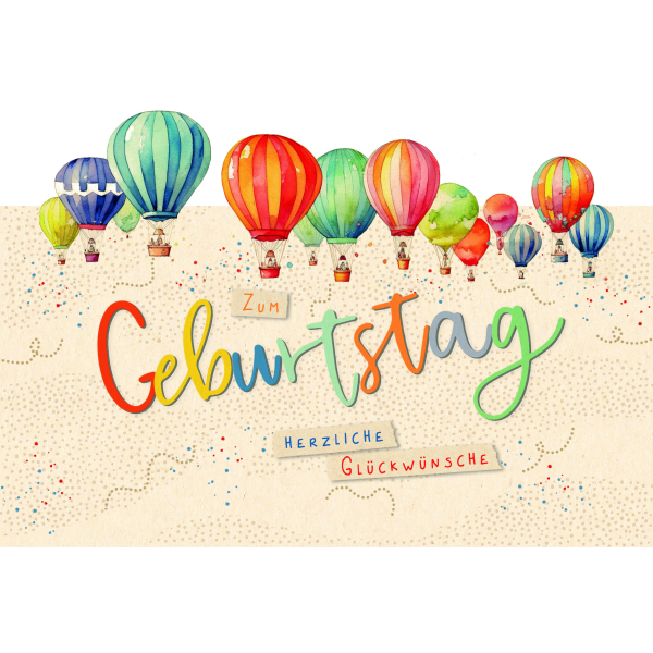 Geburtstag Green Line Laser Art Karte mit Umschlag Bunte Heißluftballons