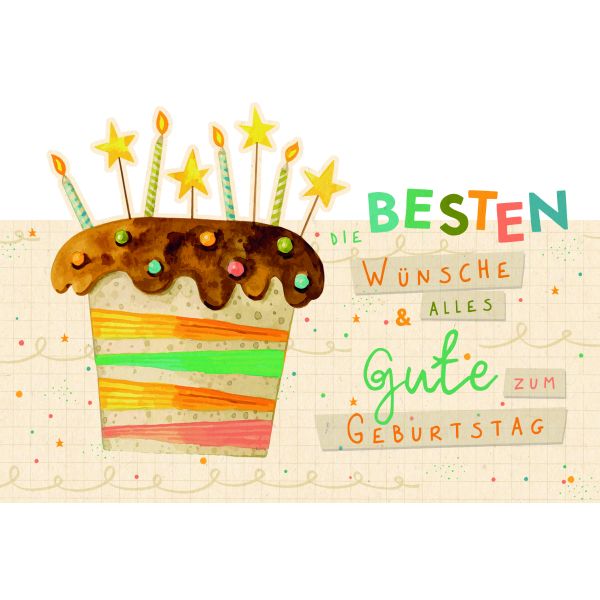 Geburtstag Green Line Laser Art Karte mit Umschlag Kuchen mit brennenden Kerzen und Sternen