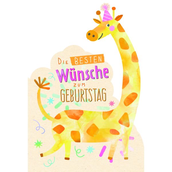 Geburtstag Green Line Laser Art Karte mit Umschlag Giraffe mit Partyhut
