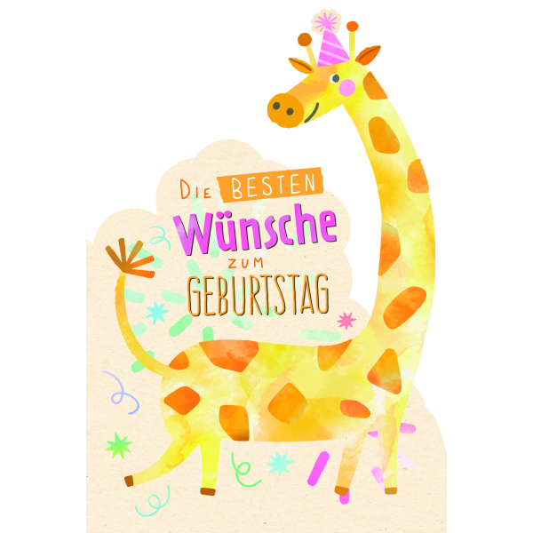Geburtstag Green Line Laser Art Karte mit Umschlag Giraffe mit Partyhut