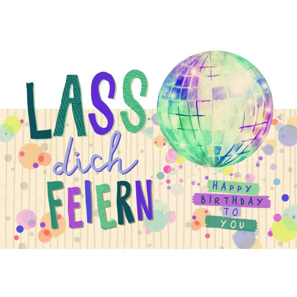 Geburtstag Green Line Laser Art Karte mit Umschlag Discokugel