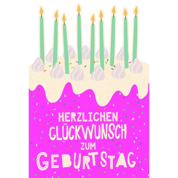 Geburtstag Green Line Laser Art Karte mit Umschlag Brennende Kerzen