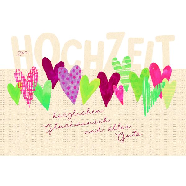 Hochzeit Green Line Laser Art Karte mit Umschlag Bunte Herzen