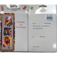 Einladungskarten zum Schulanfang - 5 Doppelkarten mit...