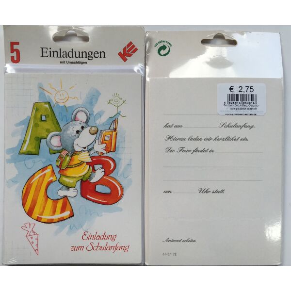Einladungskarten zum Schulanfang - 5 Doppelkarten mit Briefumschlägen in der Packung - Karten im Format 11 x 15,5 cm