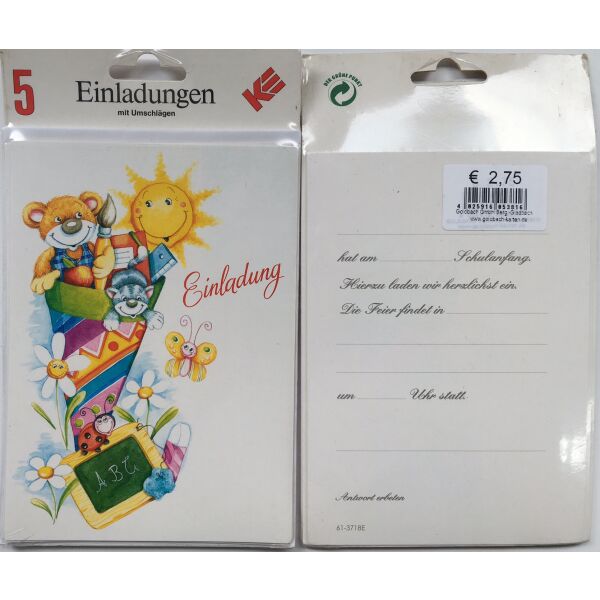 Einladungskarten zum Schulanfang - 5 Doppelkarten mit Briefumschlägen in der Packung - Karten im Format 11 x 15,5 cm