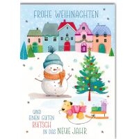 Weihnachten Hund Schneemann Stadt gezeichnet...