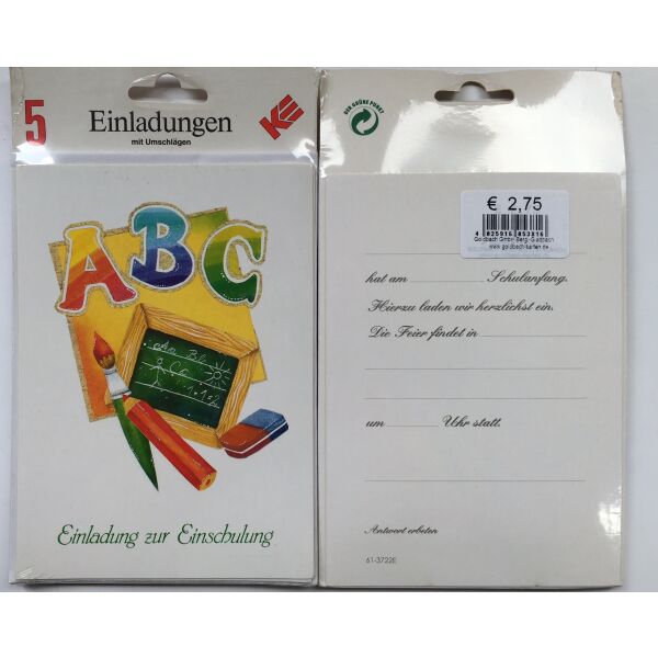 Einladungskarten zum Schulanfang - 5 Doppelkarten mit Briefumschlägen in der Packung - Karten im Format 11 x 15,5 cm