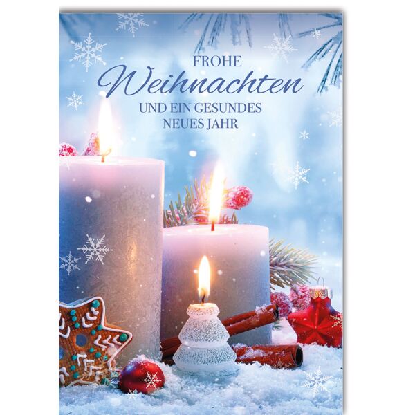 Weihnachtskarte mit Umschlag Kerzen im Schnee