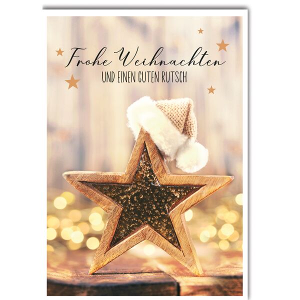 Weihnachten Holzstern mit Mütze Weihnachtskarte mit Umschlag