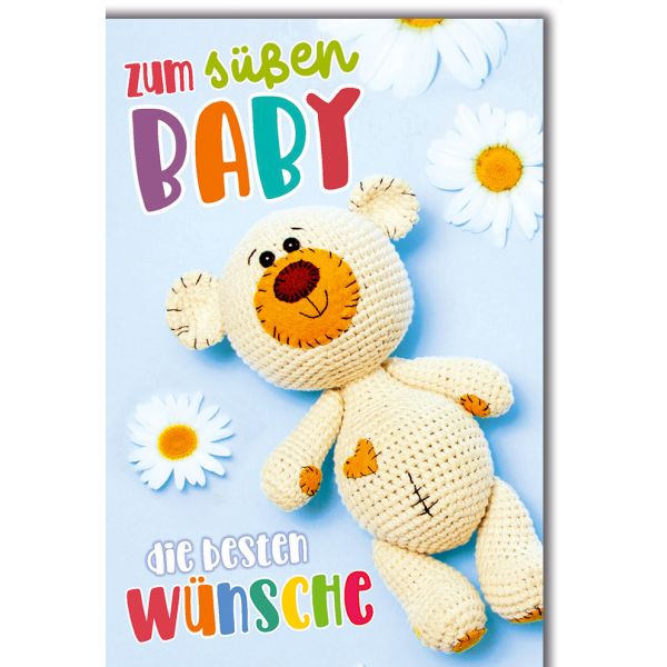 Geburt Baby Freudiges Ereignis Karte mit Umschlag Strickbär