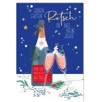 A Neujahr Karte mit Umschlag Flasche, Gläser gezeichnet