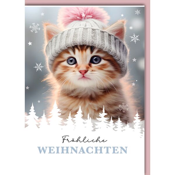 Weihnachten Katze mit Mütze Weihnachtskarte mit Umschlag Fröhliche Weihnachten